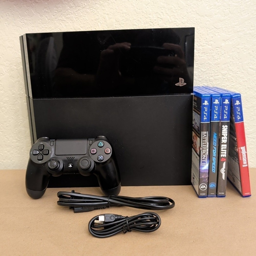 Sony PlayStation 4 Console, Games & Controller Black CUH-1001A Tested Works
